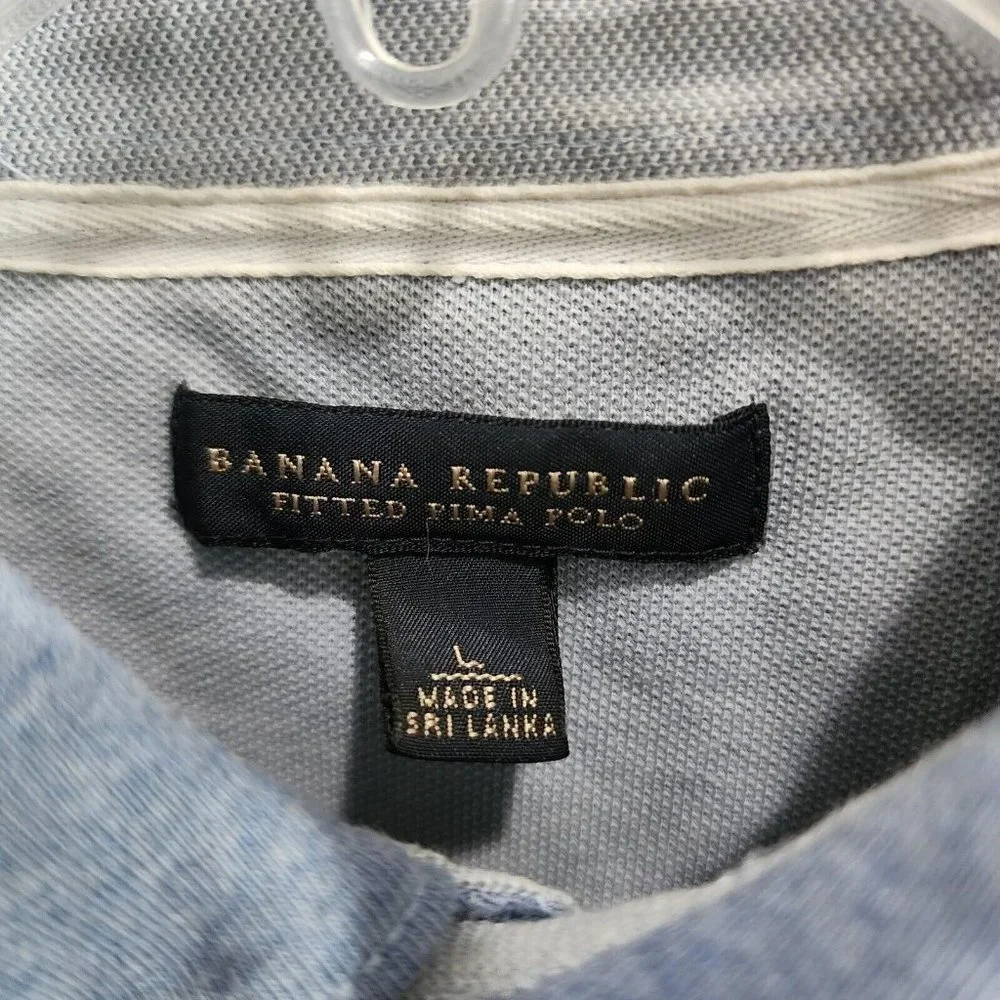 Banana Republic Pima Cotton Polo Shirt Size‎ Large Blue Solid Short Sleeve Mens
